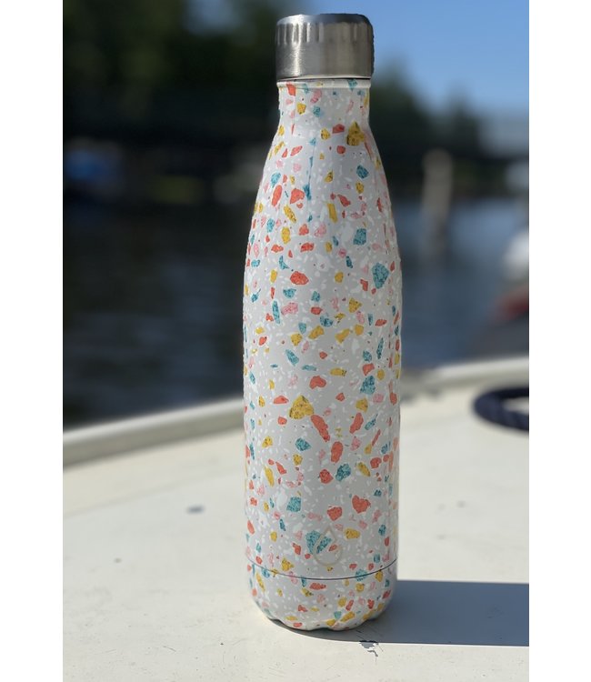 Design waterfles RVS terrazzo 500 ml - dop met rietje  - Wattamula