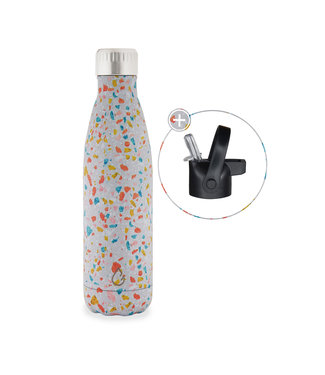 Design waterfles RVS terrazzo 500 ml - dop met rietje