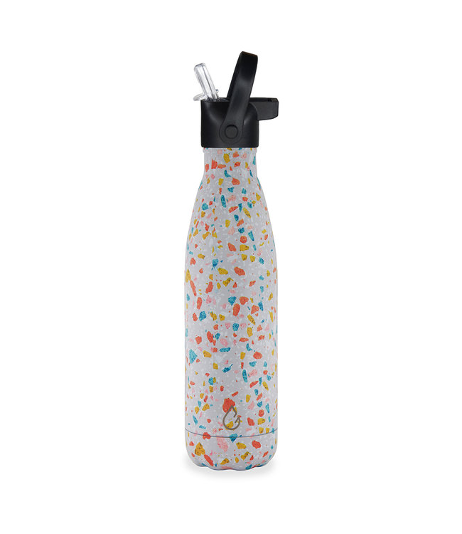 Design waterfles RVS terrazzo 500 ml - dop met rietje  - Wattamula