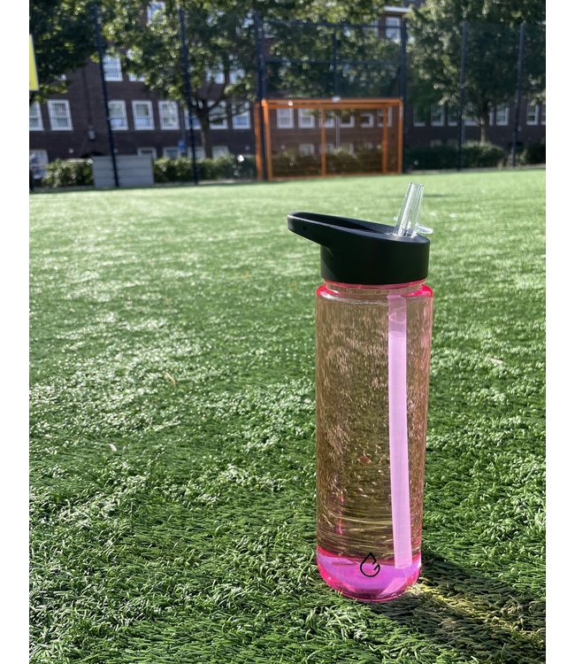 MOVE waterfles roze transparant 700 ml - dop met rietje en sportdop