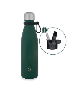 FLOW waterfles RVS mosgroen 500 ml - dop met rietje
