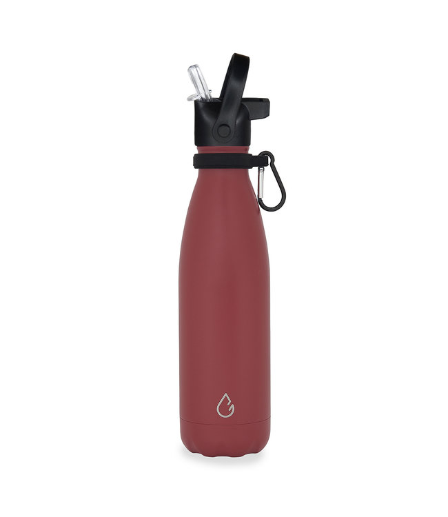 All FLOW waterfles RVS burgundy 500 ml - dop met rietje