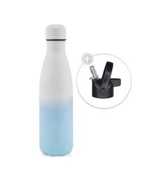 Design waterfles RVS mix wit/blauw 500 ml - dop met rietje