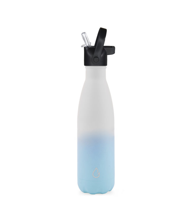 Design waterfles RVS mix wit/blauw 500 ml - dop met rietje - Wattamula