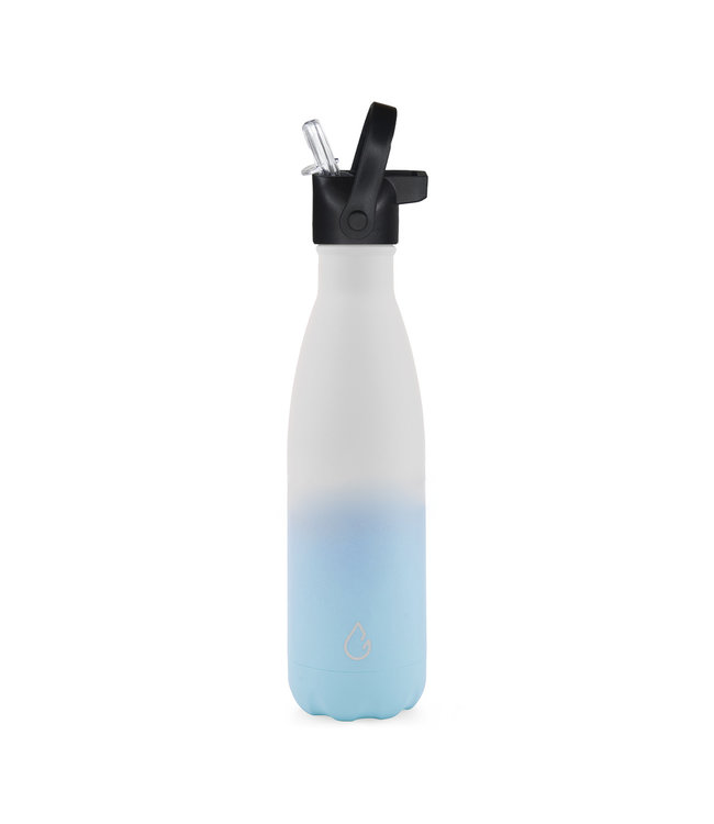 Wattamula Design eco RVS waterfles mix wit/blauw 500 ml - extra dop met rietje