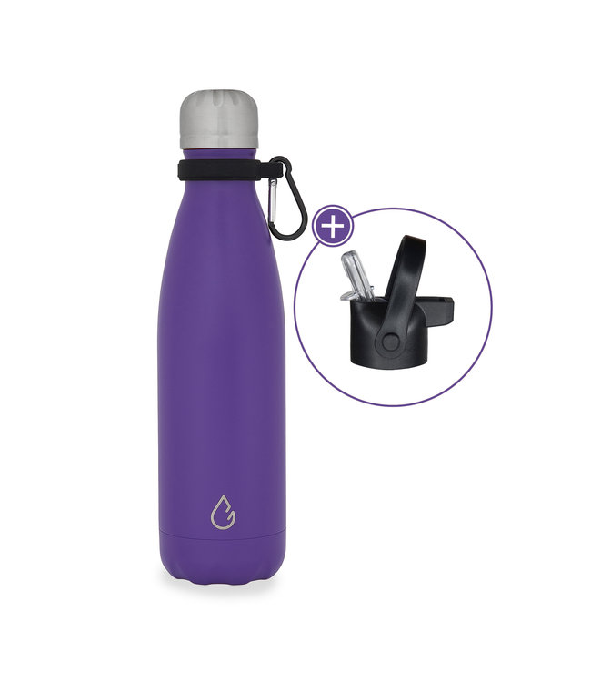 FLOW waterfles RVS paars 500 ml - dop met rietje