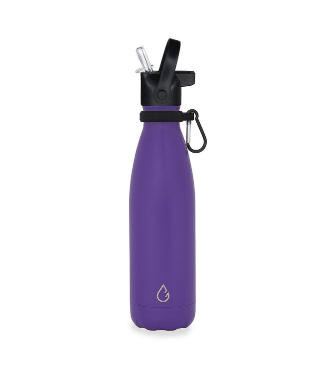 FLOW waterfles RVS paars 500 ml - dop met rietje