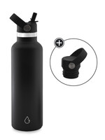 GO waterfles RVS zwart 710 ml - dop met rietje