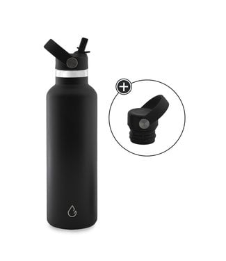 GO waterfles RVS zwart 710 ml - dop met rietje