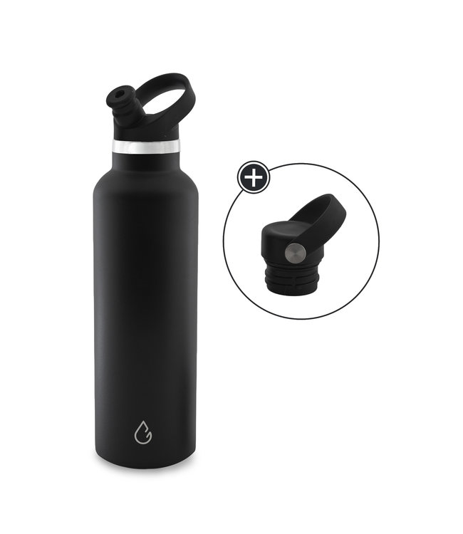 GO waterfles RVS zwart 710 ml - met sportdop - Wattamula