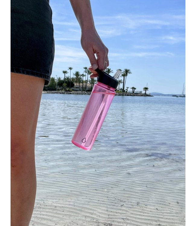 MOVE waterfles roze transparant 700 ml - dop met rietje en sportdop