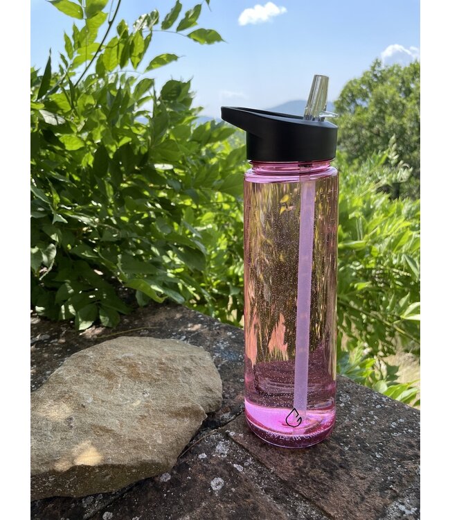 Wattamula Milieuvriendelijke waterfles met rietje roze transparant 700 ml - Wattamula
