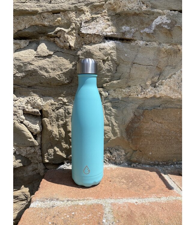 Design waterfles RVS lichtblauw 500 ml - dop met rietje - Wattamula