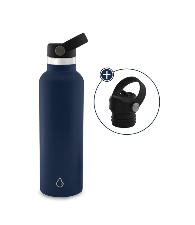 GO waterfles RVS donkerblauw 710 ml - dop met rietje - Wattamula