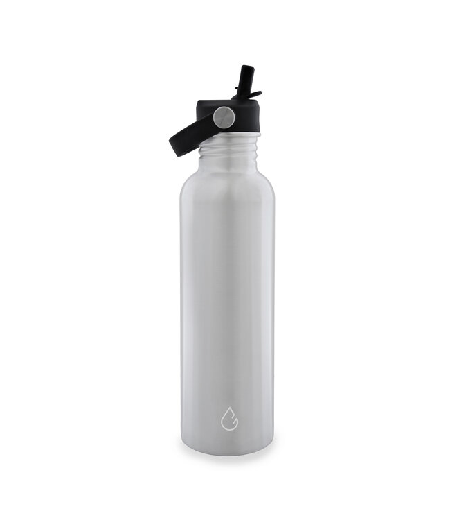 GO waterfles stainless 710 ml - enkelwandig - dop met rietje
