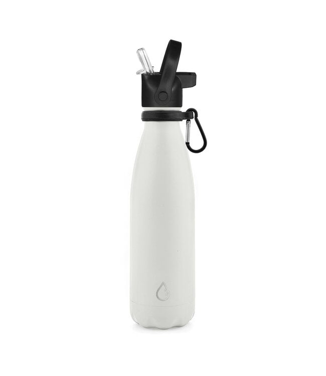 Wattamula Design eco RVS waterfles  wit 500 ml - extra dop met rietje en carrier - Wattamula