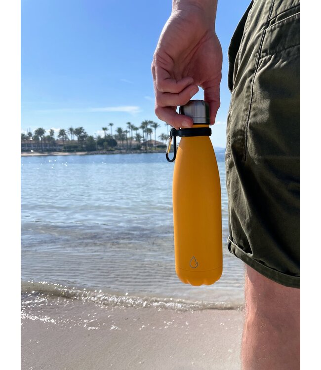 All FLOW waterfles RVS okergeel 500 ml - dop met rietje