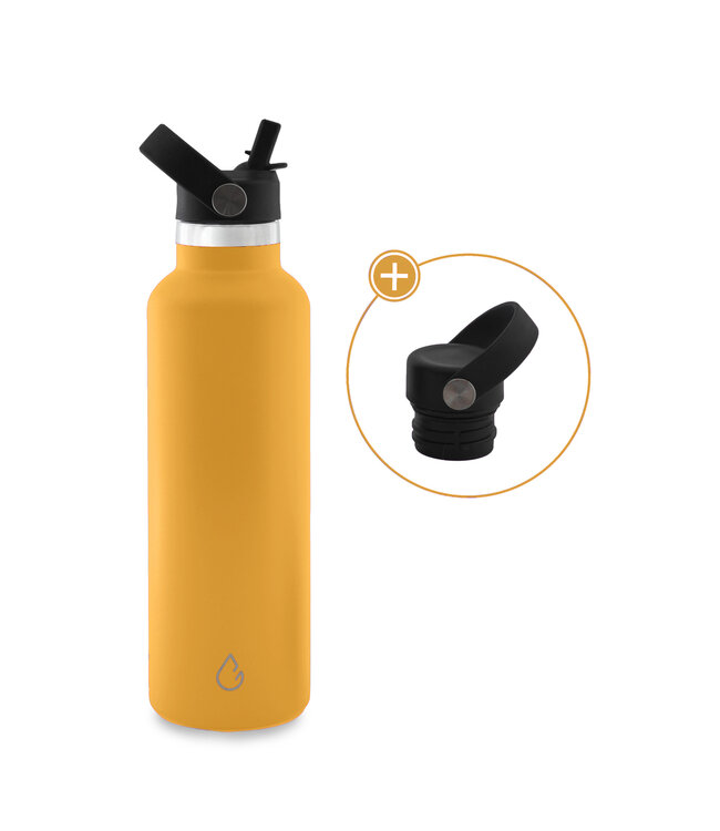 GO waterfles RVS okergeel 710 ml - dop met rietje - Wattamula
