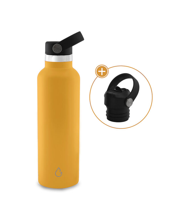 GO waterfles RVS okergeel 710 ml - dop met rietje - Wattamula