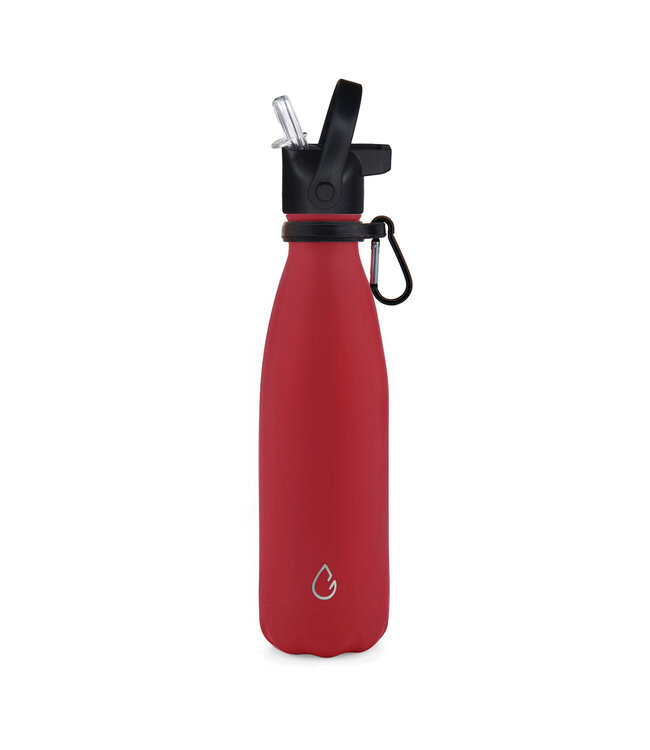 Design waterfles RVS rood 500 ml - dop met rietje - Wattamula
