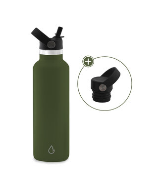 GO waterfles RVS olijfgroen 710 ml - dop met rietje