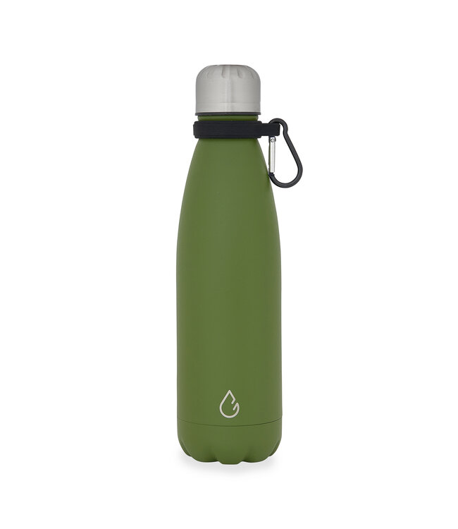 Wattamula Design eco RVS waterfles olijfgroen 500 ml - extra dop met rietje en carrier - Wattamula