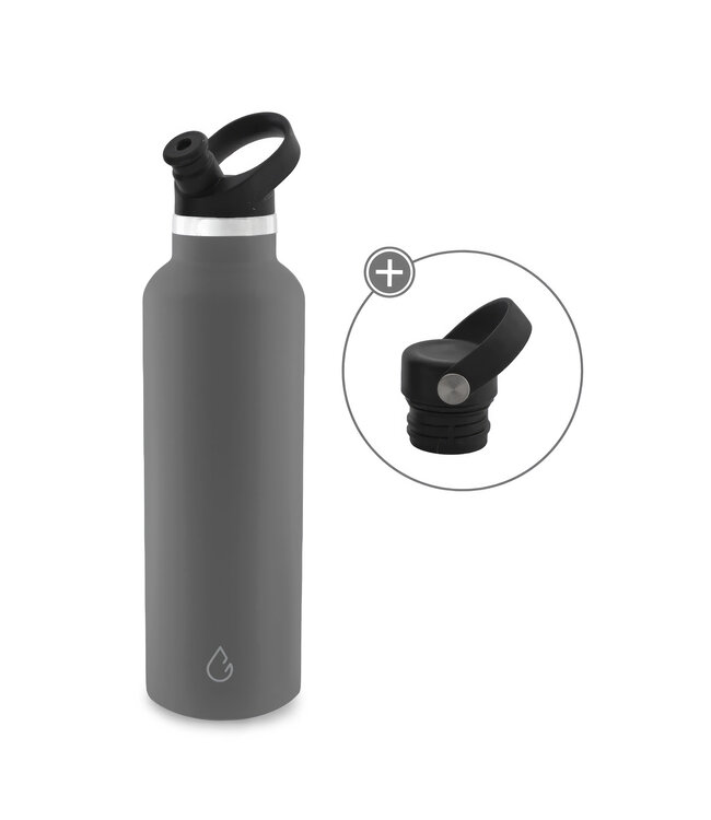 GO waterfles RVS donkergrijs 710 ml - met sportdop  - Wattamula