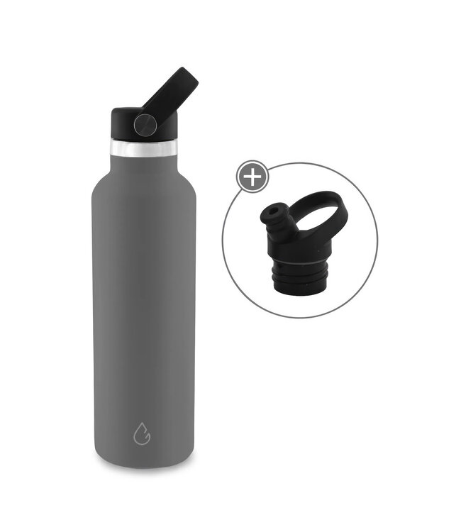 GO waterfles RVS donkergrijs 710 ml - met sportdop  - Wattamula
