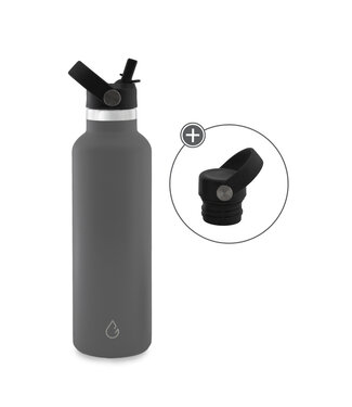 GO waterfles RVS donkergrijs 710 ml - dop met rietje