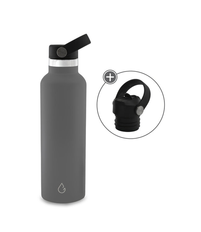 GO waterfles RVS donkergrijs 710 ml - dop met rietje - Wattamula