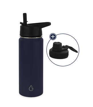 PRO waterfles RVS donkerblauw 530 ml - dop met rietje en sportdop