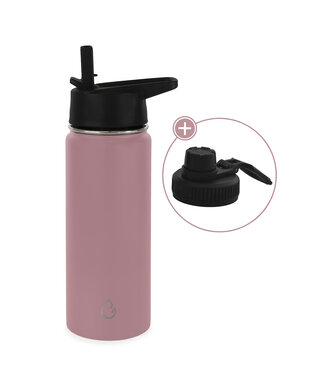 PRO waterfles RVS roze 530 ml - dop met rietje en sportdop