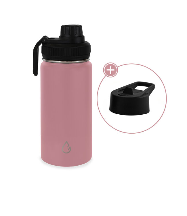 PRO waterfles kinderen RVS roze 350 ml - dop met rietje en sportdop - Wattamula