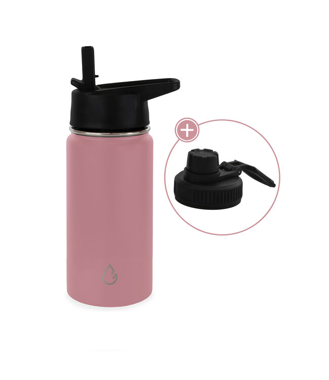 PRO waterfles kinderen RVS roze 350 ml - dop met rietje en sportdop - Wattamula