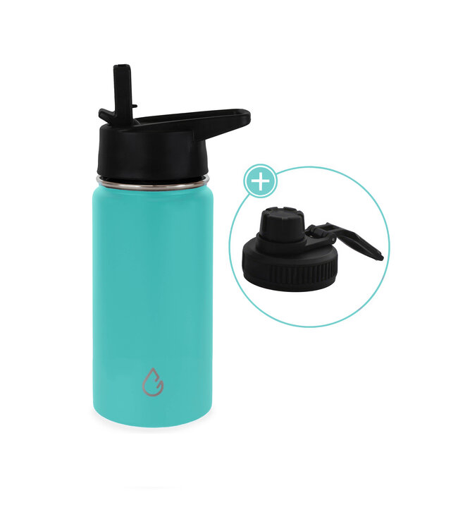 PRO waterfles kinderen RVS lichtblauw 350 ml - dop met rietje en sportdop - Wattamula