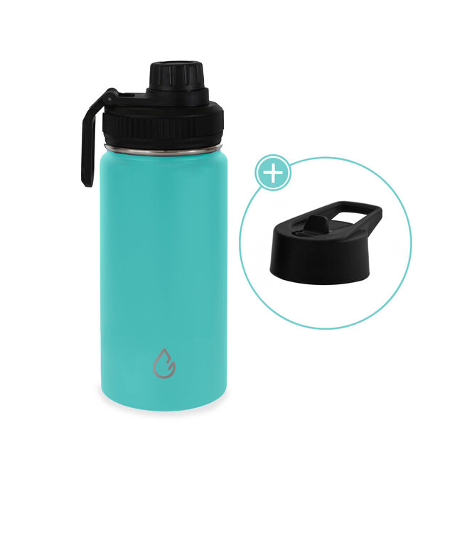 PRO waterfles kinderen RVS lichtblauw 350 ml - dop met rietje en sportdop - Wattamula