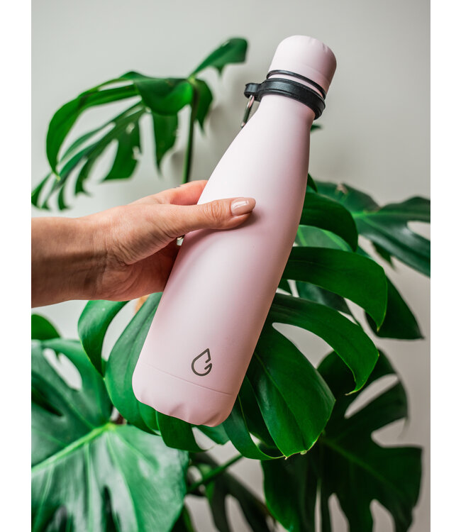 All FLOW waterfles RVS pastel roze 500 ml - dop met rietje