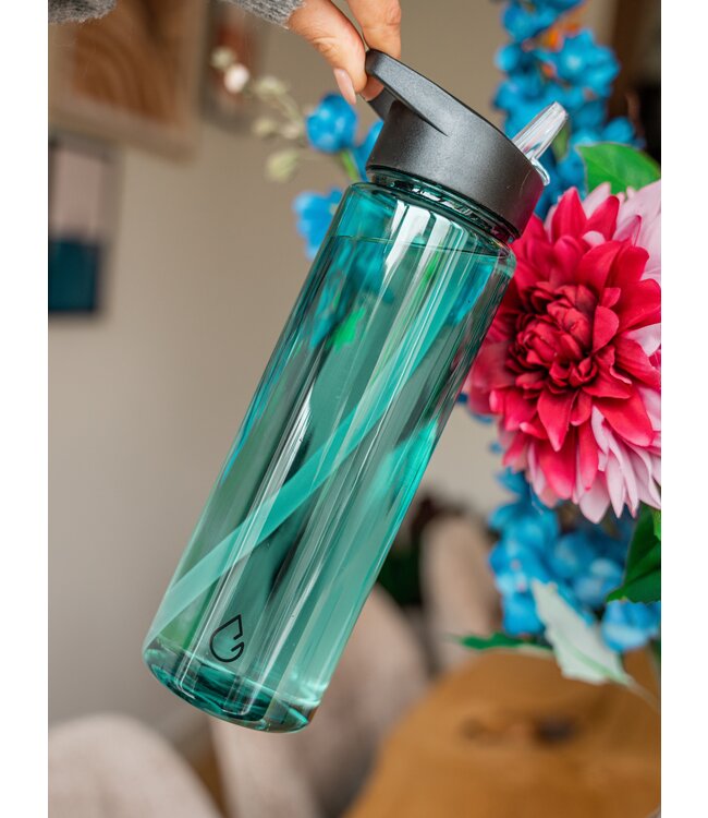 MOVE waterfles lichtblauw transparant 700 ml - dop met rietje en sportdop