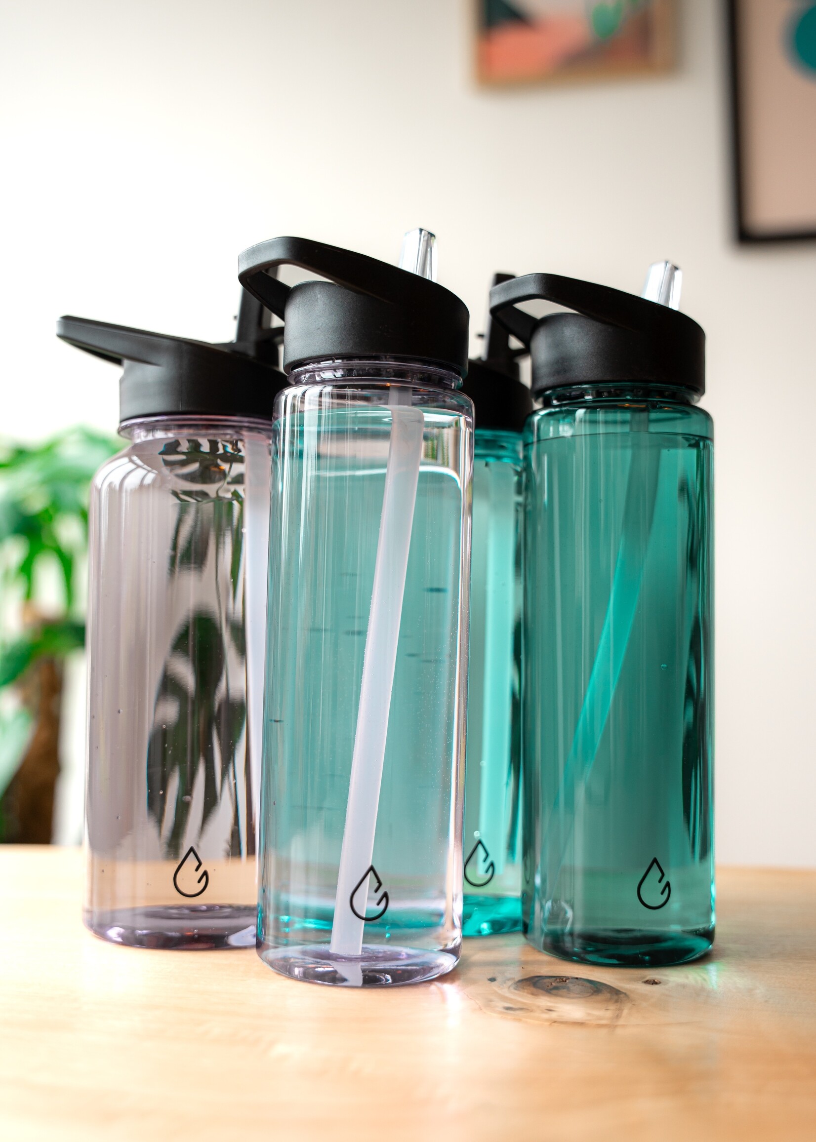 MOVE waterfles transparant 1 liter - dop met rietje en sportdop