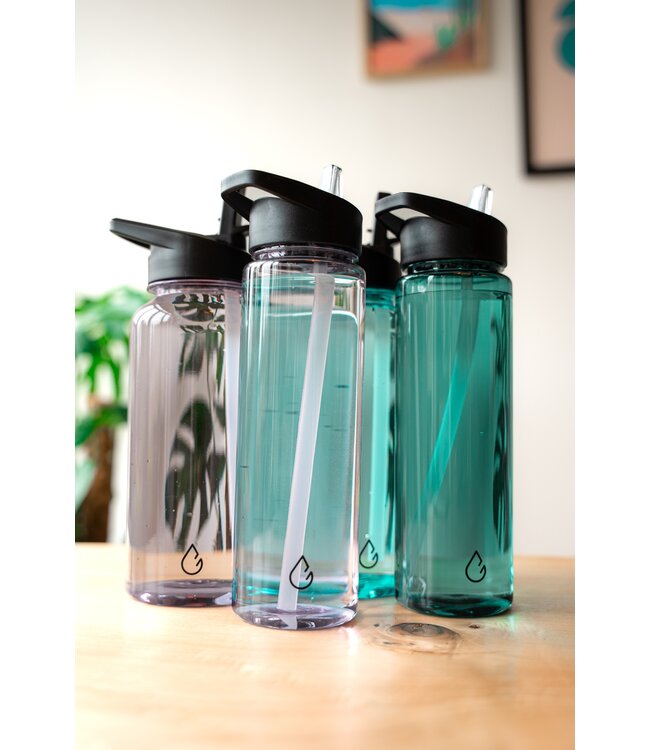 MOVE waterfles lichtblauw transparant 1 liter - dop met rietje en sportdop