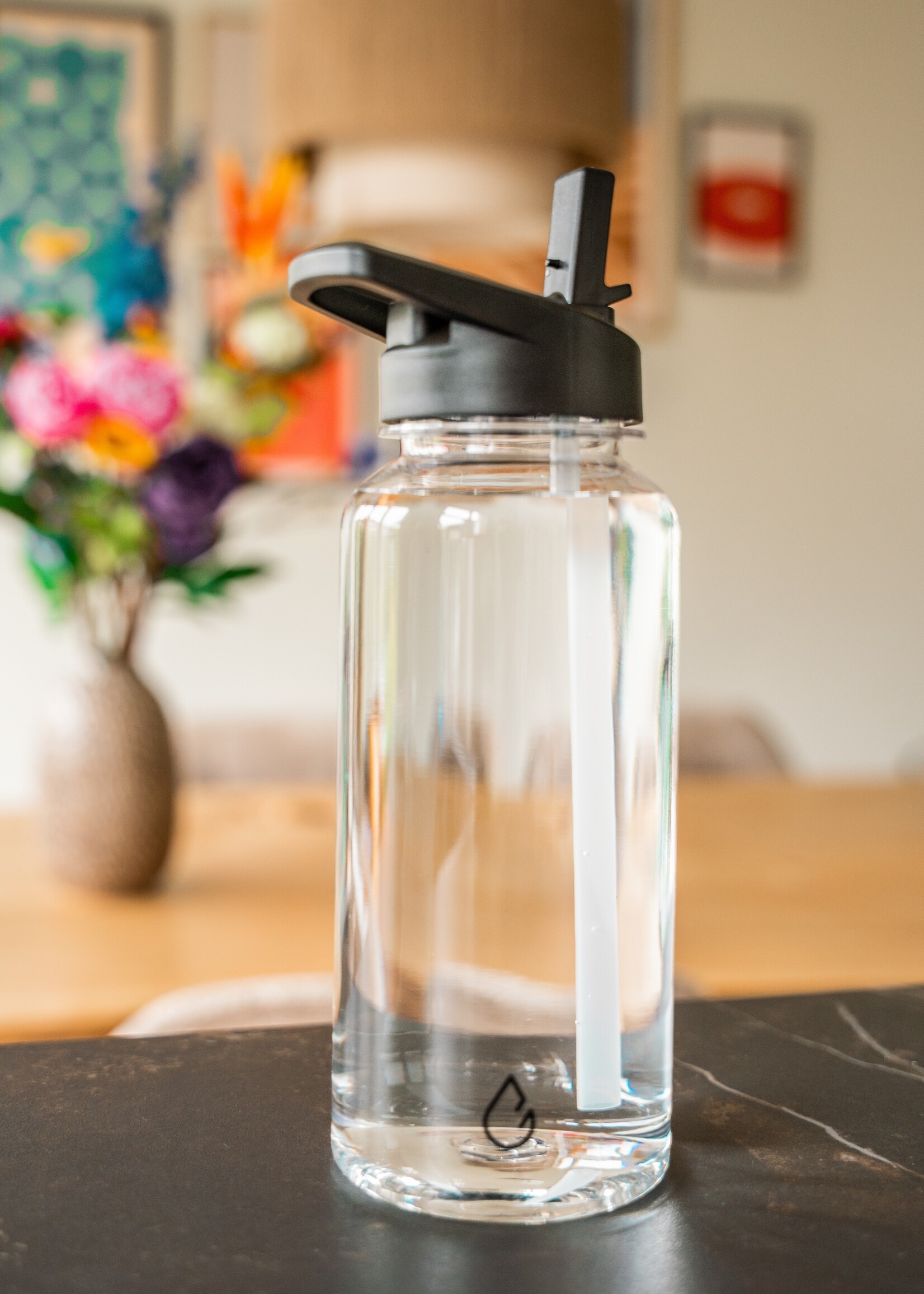 MOVE waterfles transparant 1 liter - dop met rietje en sportdop