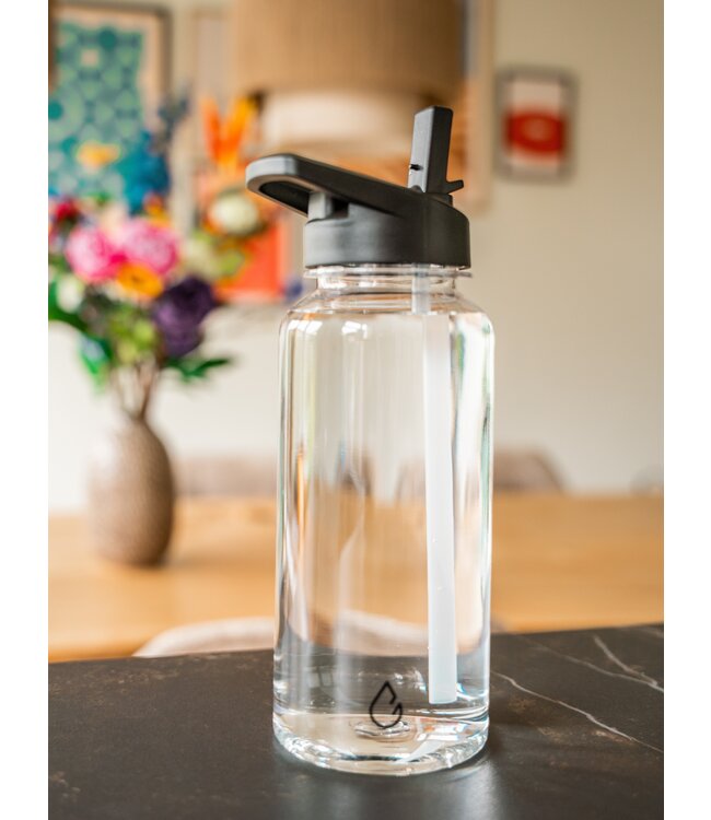 MOVE waterfles transparant 1 liter - dop met rietje en sportdop