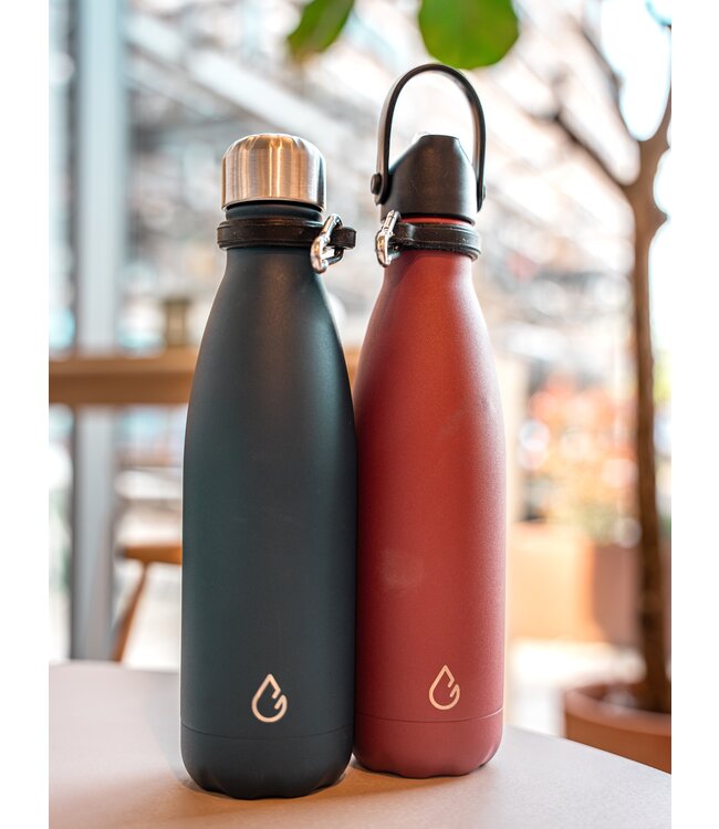 FLOW waterfles RVS burgundy 500 ml - dop met rietje