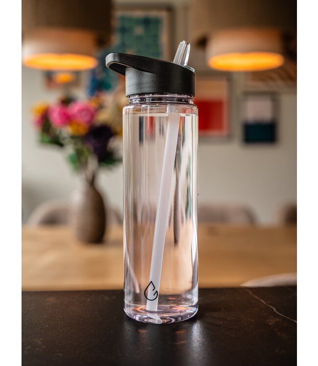 MOVE waterfles lila transparant 700 ml - dop met rietje en sportdop