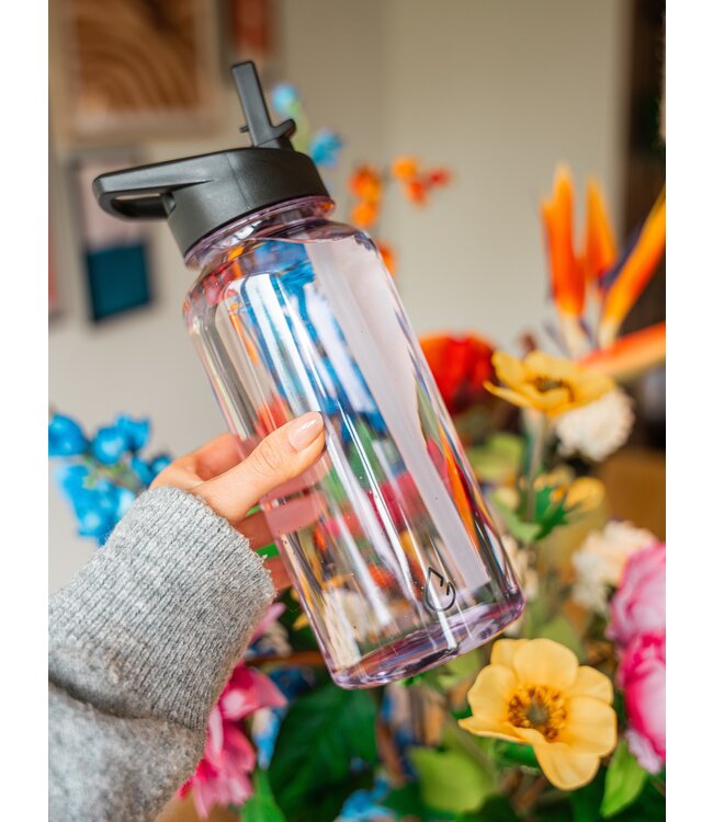 MOVE waterfles lila transparant 1 liter - dop met rietje en sportdop