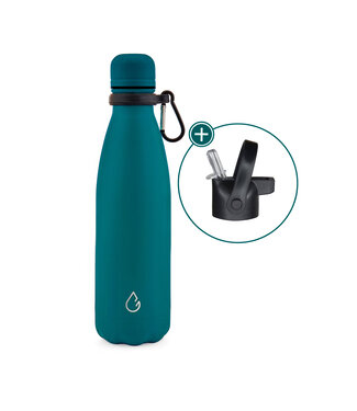 All FLOW waterfles RVS lagoon 500 ml - dop met rietje