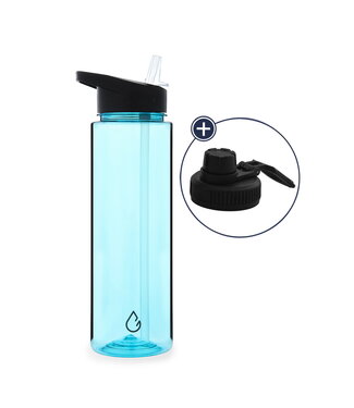 Waterfles lichtblauw transparant 700 ml - dop met rietje en sportdop