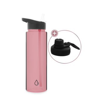 MOVE waterfles roze transparant 700 ml - dop met rietje en sportdop