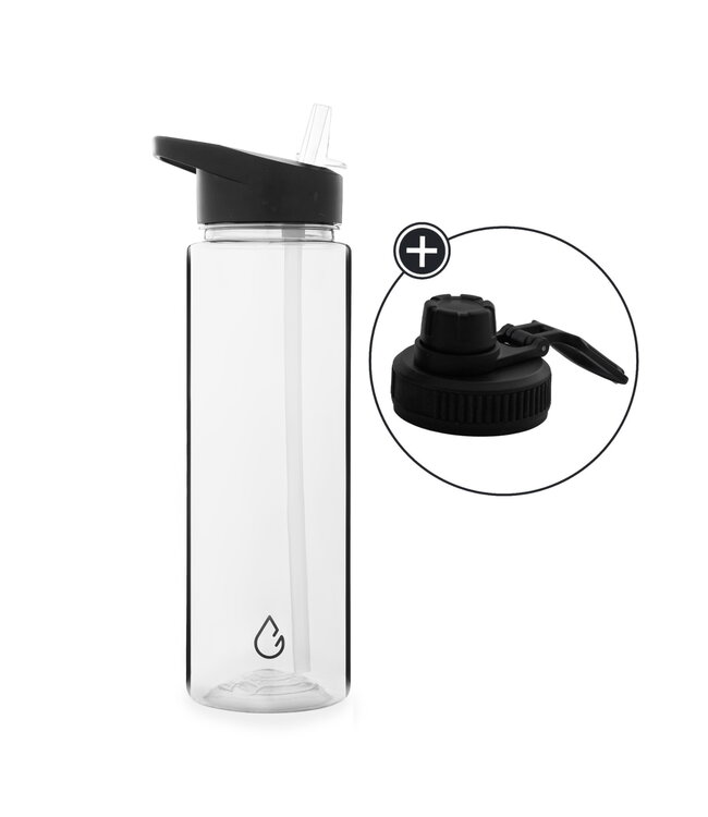 MOVE waterfles transparant 700 ml - dop met rietje en sportdop