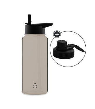 MOVE waterfles taupe transparant 1 liter - dop met rietje en sportdop